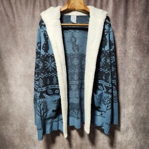 DISNEY Her Universe FROZEN 2 Olaf Sven Sweater Cardigan open Sherpa Blue sz XL